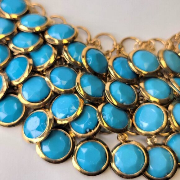 Blue Choker Gold Tone Resin Pendant Fashion Bib Statement Necklace - Picture 3 of 5